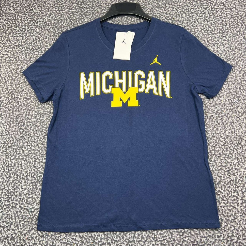 Nike Jordan Michigan Wolverines Shirt Women Medium Navy Short Sleeve Cotton New
